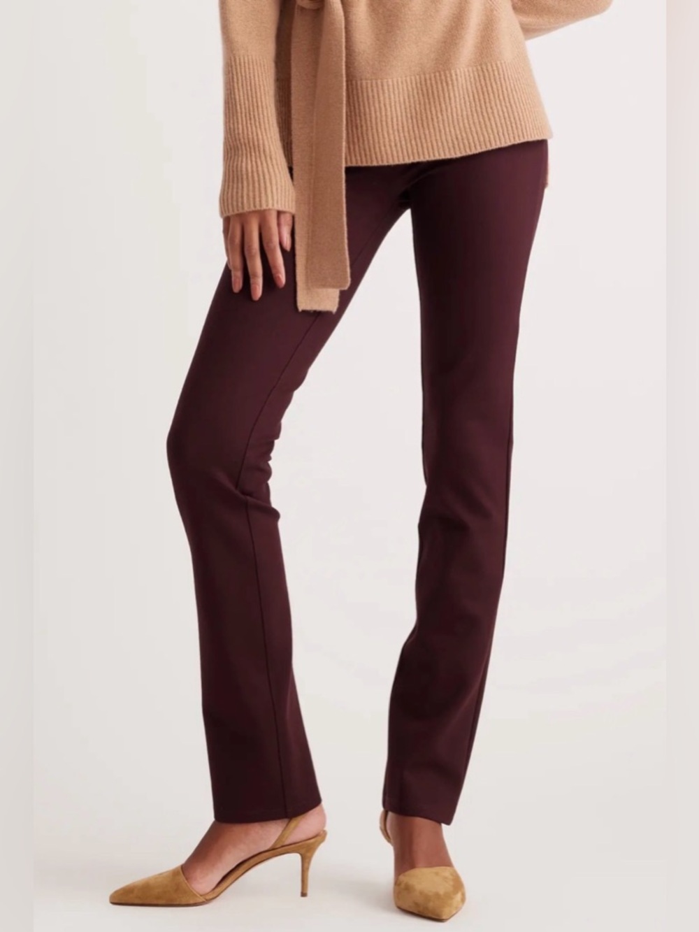 NWT Quince Women’s Ultra-Stretch Ponte Straight Leg Pants Burgundy Small Yoga